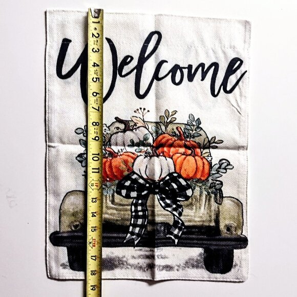 Fall Welcome Yard Garden Flag ~ Pumpkins & Pickup ~ Dbl-Sided ~ Sm. 12 x 18" NEW - Picture 4 of 10